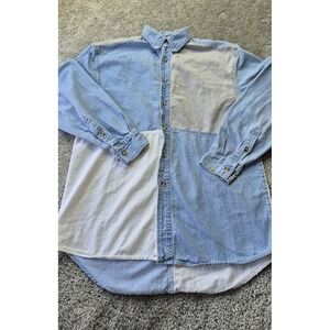 Vintage Double Impact Button Up Mens Small Blue Jean Colorblock
